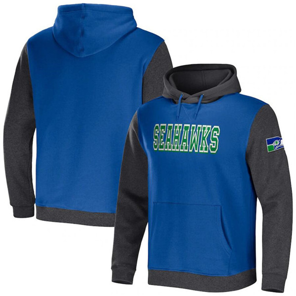 Seattle Seahawks x Darius Rucker Collection Royal/Charcoal Colorblock Pullover Hoodie